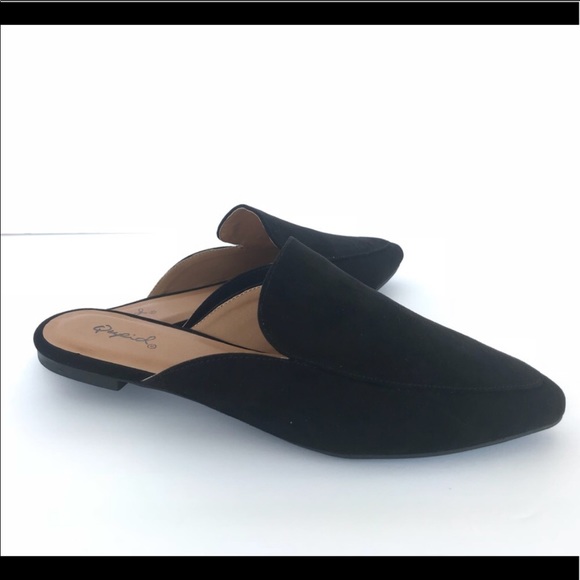 black suede mules flat